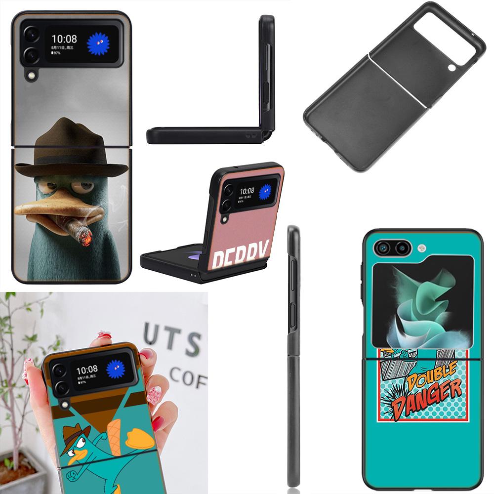 Cartoon Perry The Platypus Phone Case For Samsung Z Flip 7 6 5G Galaxy Z Flip4 Z Flip5 Z Flip3 Coque Black Hard PC Shell Protect