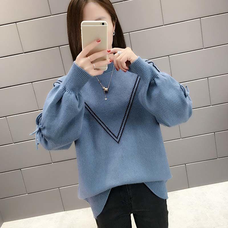 Spring and Autumn Women's Sweater Loose Outwear Round Neck Undercoat Short Bowknot Loose Sweater