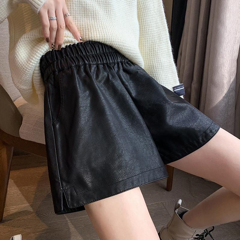 Women's High-Waisted Leather Shorts - Autumn/Winter Plus Size Wide-Leg Slimming Outerwear 2026