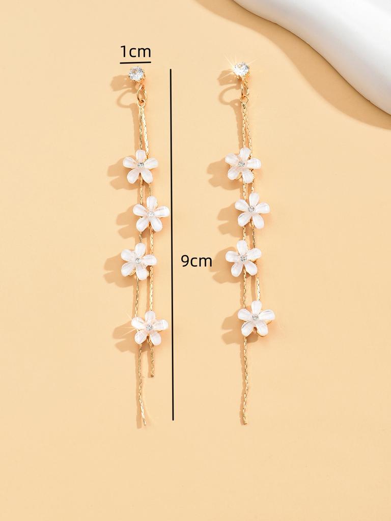 2Pcs Retro Sweet Long Tassel Cat'S Eye Stone Flower Women'S Earrings Birthday Event Gathering AccessoriesRetro Jewelry