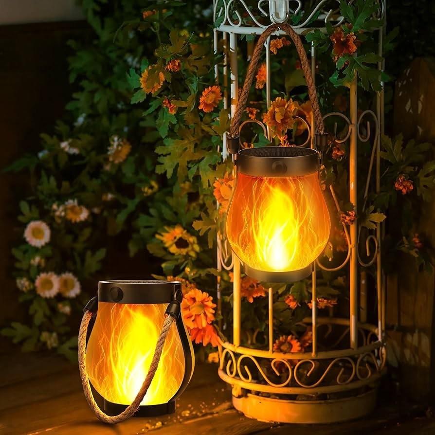 Solar Flame Lanterns Outdoor Decor Led Rope Light For Camping And Garden