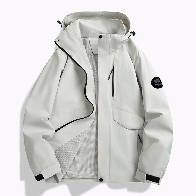 Autumn/Winter Outdoor Cardigan Jacket with Removable Hood – Wear-Resistant Student Team Uniform & Self-Driving Camping Windbreaker