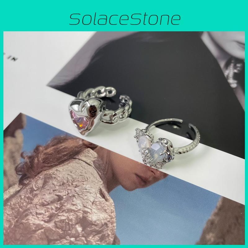 Exquisite High-end Crystal Heart Adjustable Ring For Women In Chic Minimalist Style