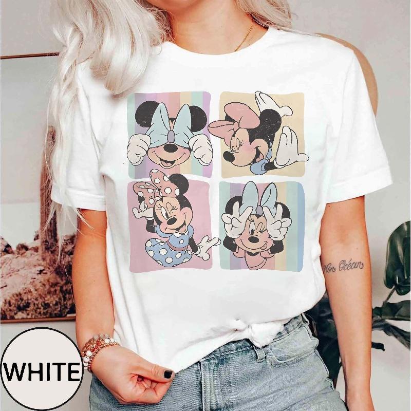 2025-26 Letní móda Mickey Tričko Y2k Klobouk Minnie Mouse Potisk 100% bavlna Potisk Tričko Unisex Volné Tričko