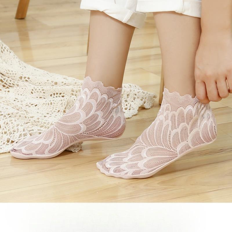 Ruffled Lace Sexy Sheer Short Tube Socks for Women In Spring and Summer, Plain Color, Mesh Cotton Bottom, Mid-length Socks