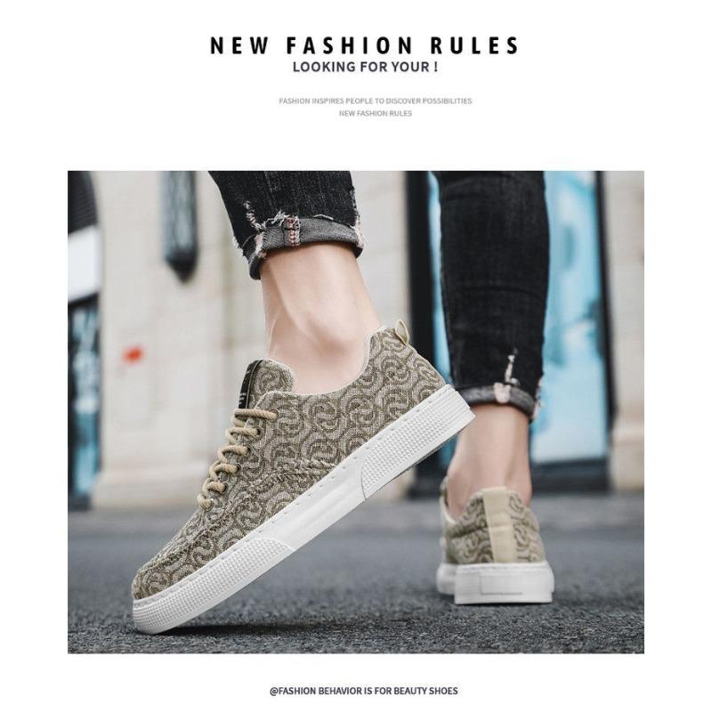 Men Breathable Low Top Thick Sole Printed Canvas Casual Sports Sneakers
