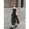 Large Size Gentle Wind French Coffee Break Floral Dress Women's Summer High Sense Fat MM Suspender Thin Belly Cover Skirt