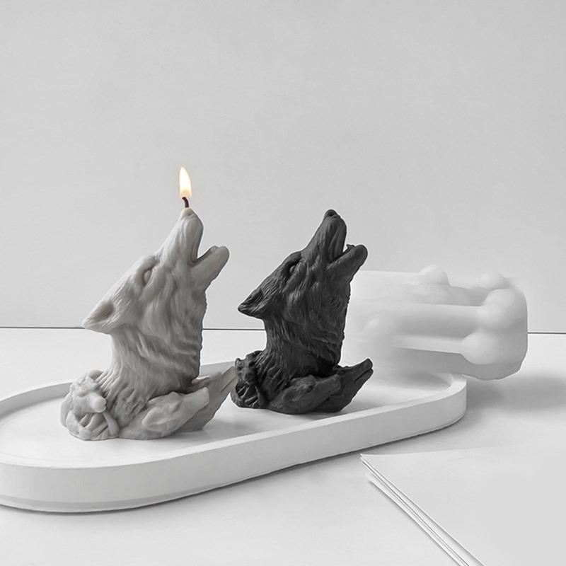 Wolf Head Silicone Candle Mold DIYs Animal 3D Plaster Resin Ornament Molds Home Decoration Crafts Gift for Enthusiasts