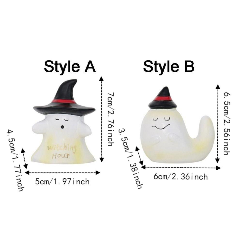 Cute Ghost Witch Hat Figurine Mini Spooky Resin Statue Witching Hour Ghost Ornaments Dining Table