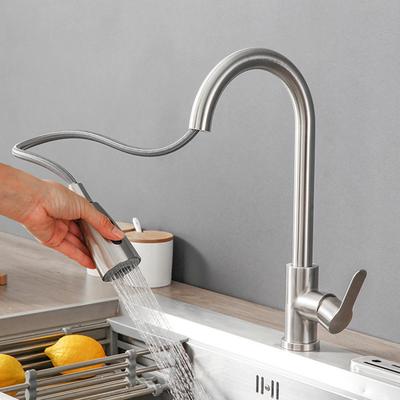 Kitchen Faucets Stainless Steel Hot Cold Mixer Crane Tap Single Handle Rotary Pull Faucet Double Outlet Method Kitchen Accessory