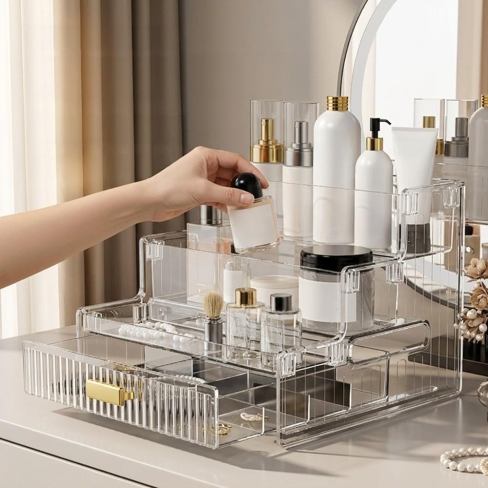 Space Save Jewelry Cosmetic Storage Tray with A Drawer Nail Polish Perfume Stand Holder Home Use
