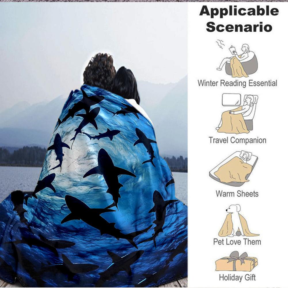 1pc Shark Blanket, Lightweight Flannel Throw Blanket For Sofa, Bed, Travel, Camping, Living Room, Office, Couch, Chair, And Bed