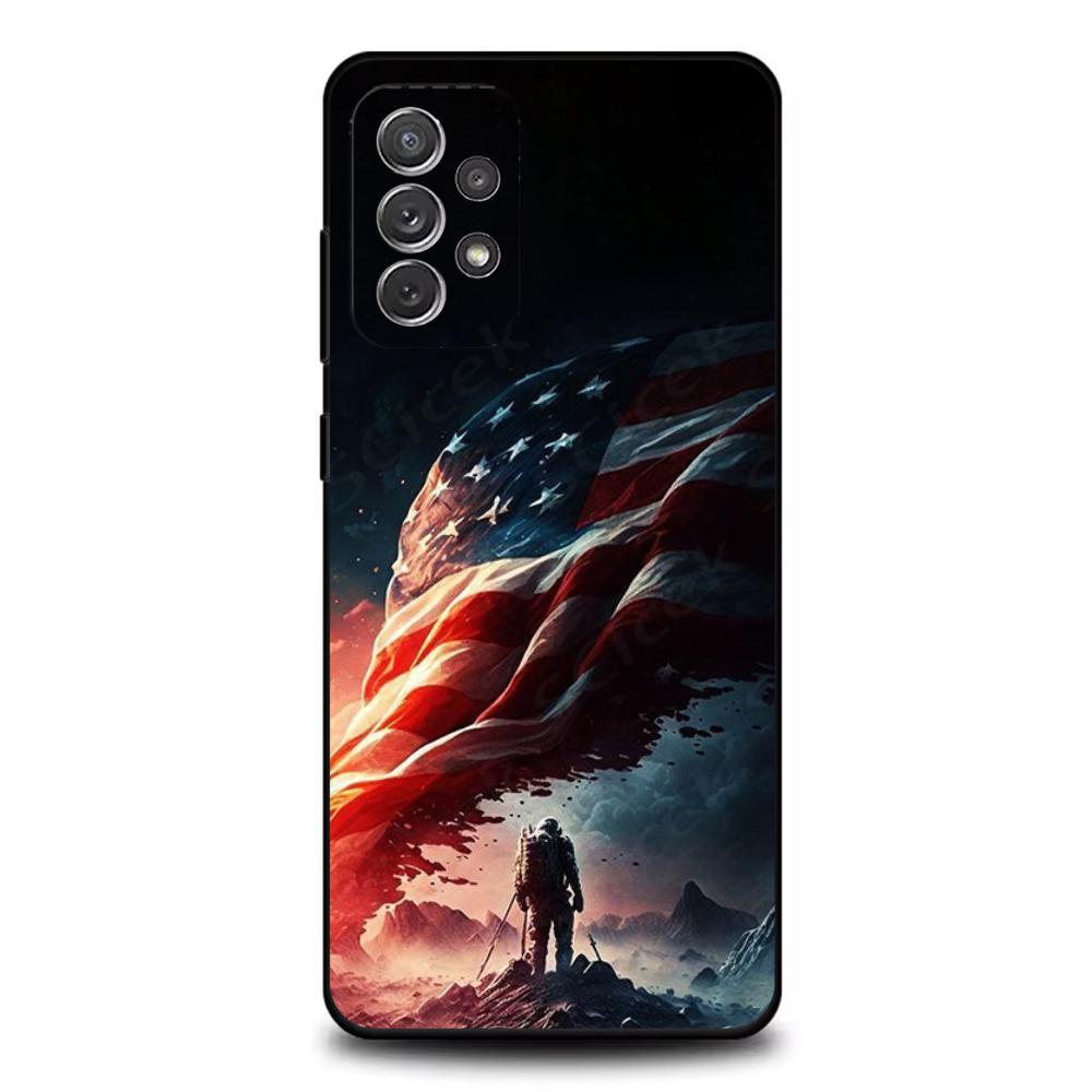 

America USA Flag Cool Phone Case For Samsung S25,S24,S21,S22,S23,S30,Ultra,S20,Plus,Fe,Lite,Note,10,9,5G Black Cover Samsung S24