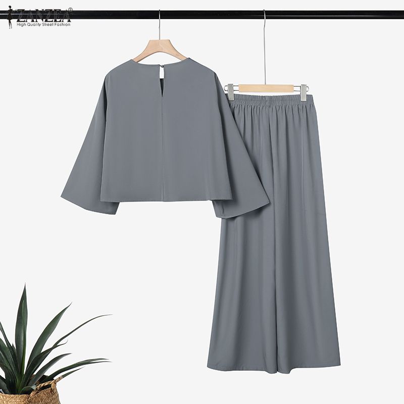 ZANZEA Women 3/4 Sleeve Blouse and Pants Casual Two Piece Suit Sets