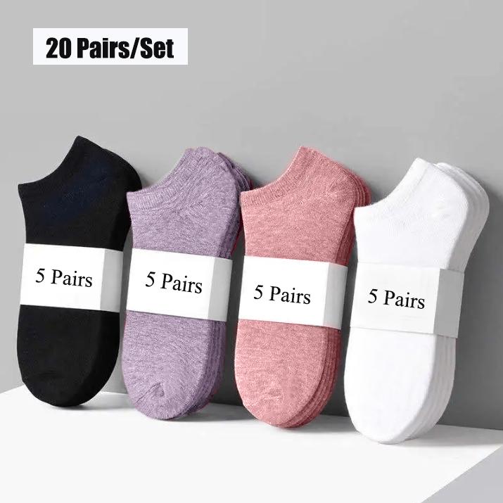 10/20/40 Pairs/Set Women's Candy Colors Cotton Women Short Socks Ankle Breathable Invisible Socks Casual Summer Thin Socks