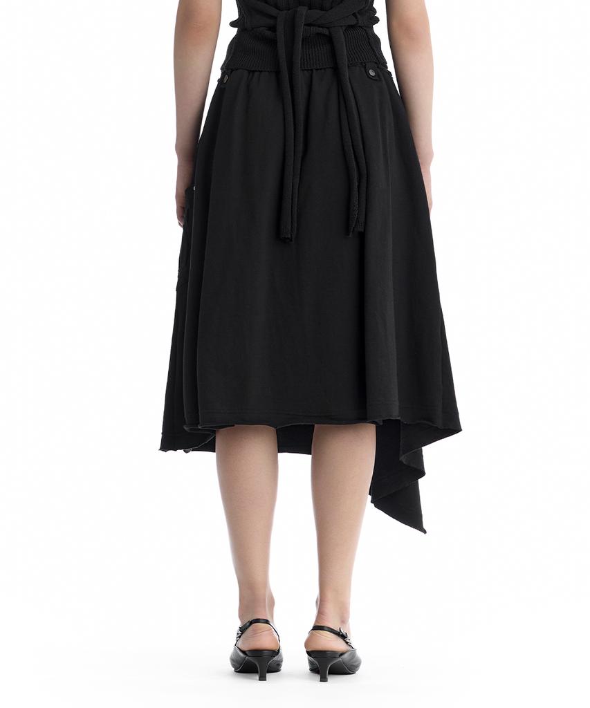 Teulimingbeodeu Double Waist A-Line Sweat Skirt [ Black ]