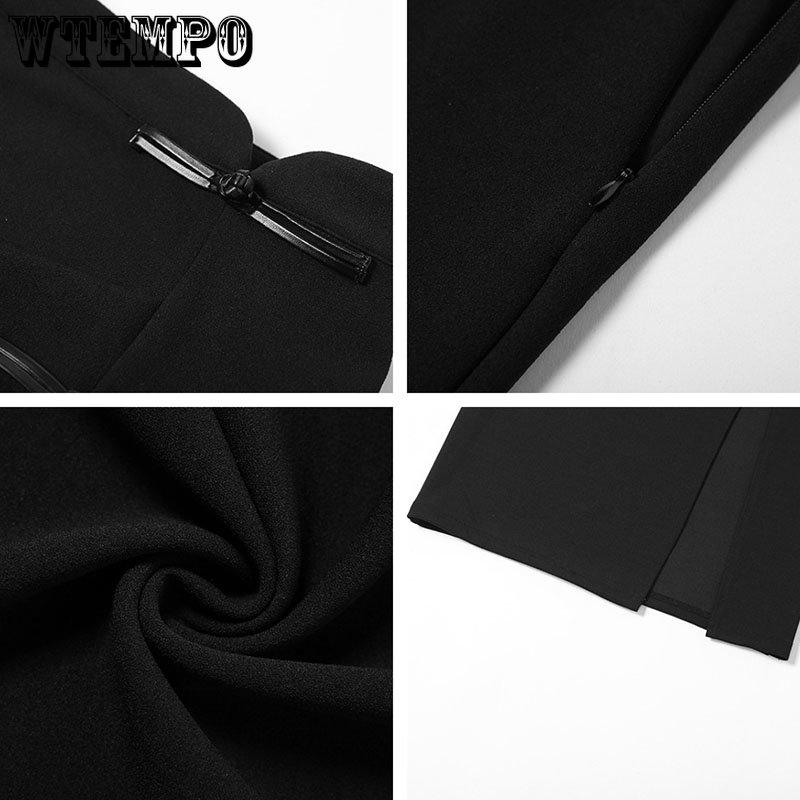 WTEMPO Femei Lateral Split Casual All-metch Fusta lungă neagră Femei Talie înaltă Fuste solide Imbracaminte de stradă