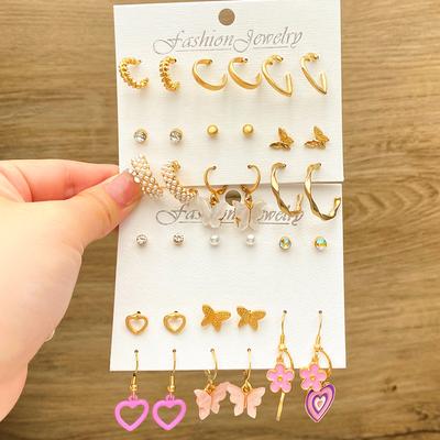 18 Pieces/set Punk Gothic Women's Earring Set Gold Earrings Fashion Luxury Jewelry Gold Plated Earrings Retro Butterfly Love