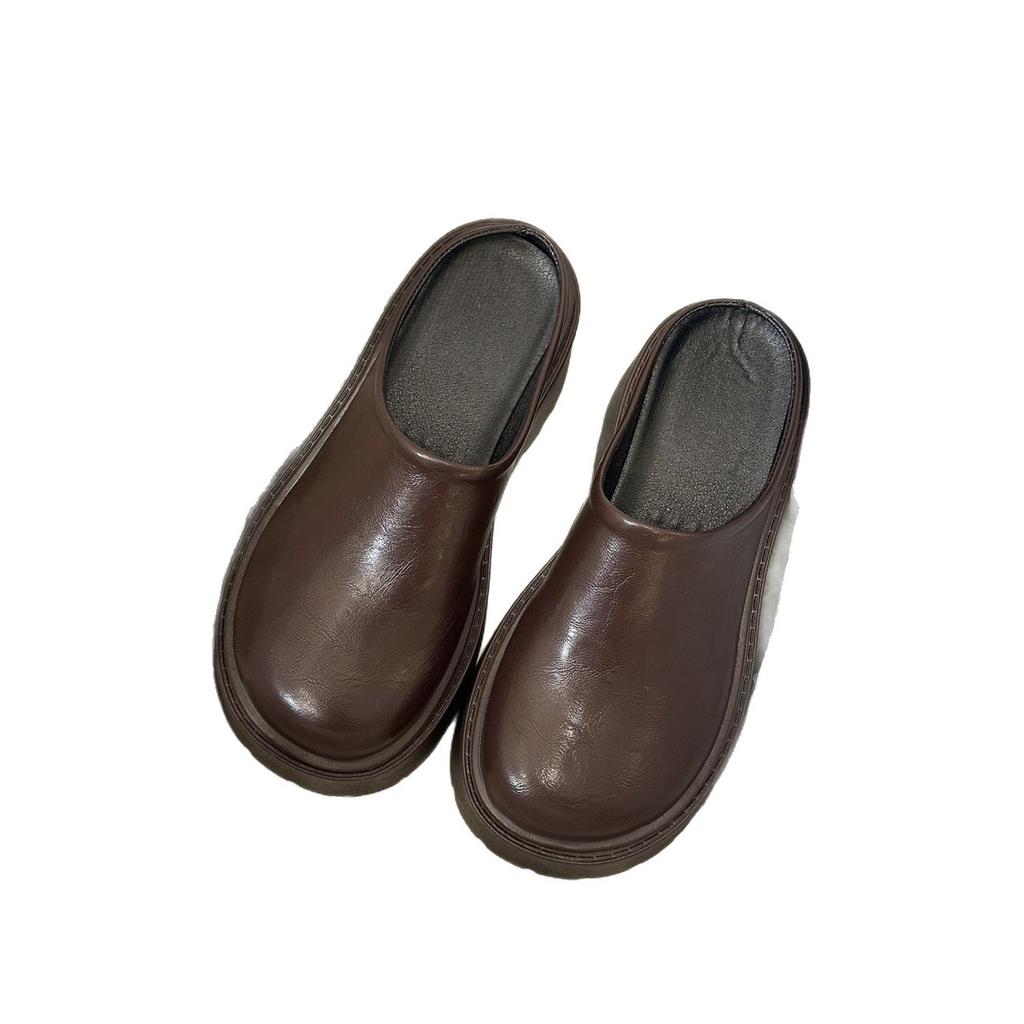 Black bag head half slippers women's outer wear 2025 spring and autumn new thick-soled lazy Muller shoes height-increasing shorty music shoes
