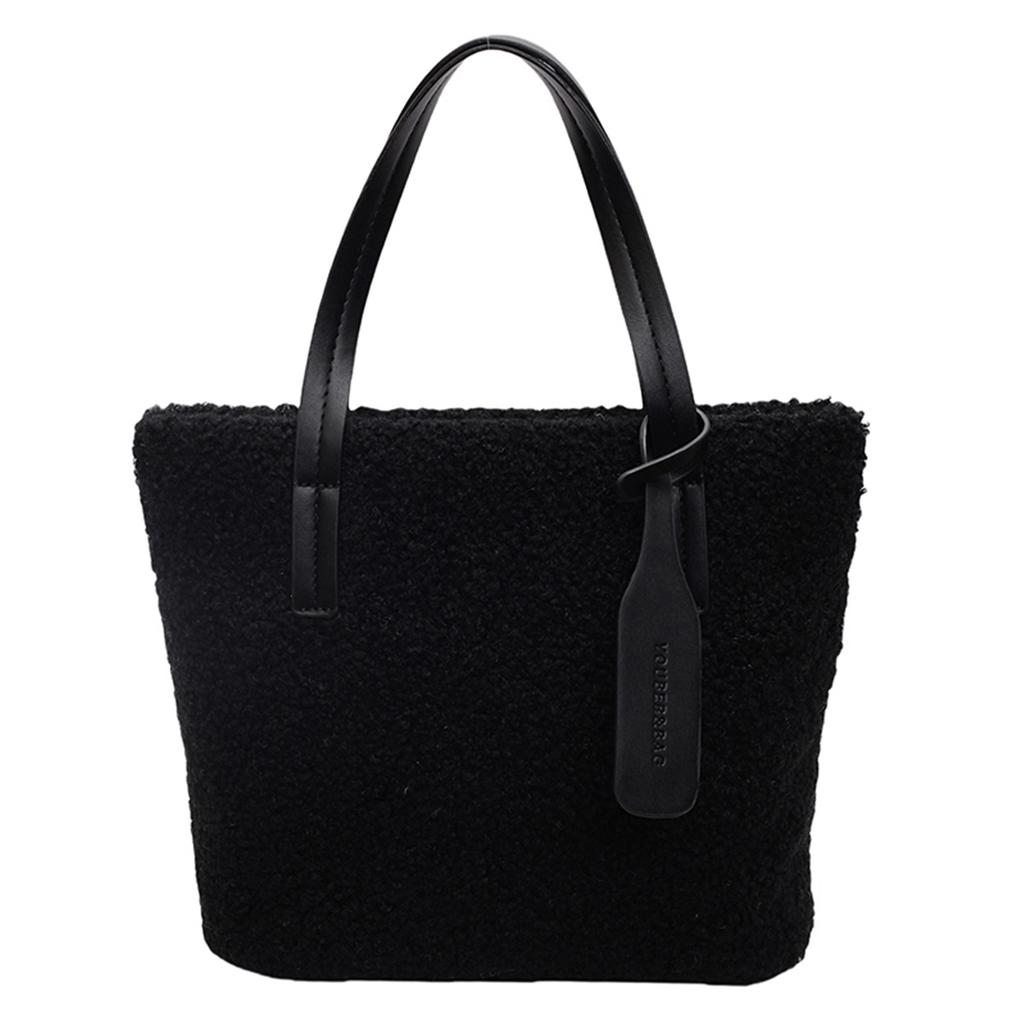 Lamb Wool Underarm Bag Solid Color Tote Bag for Women Travel Shopping Everyday Use