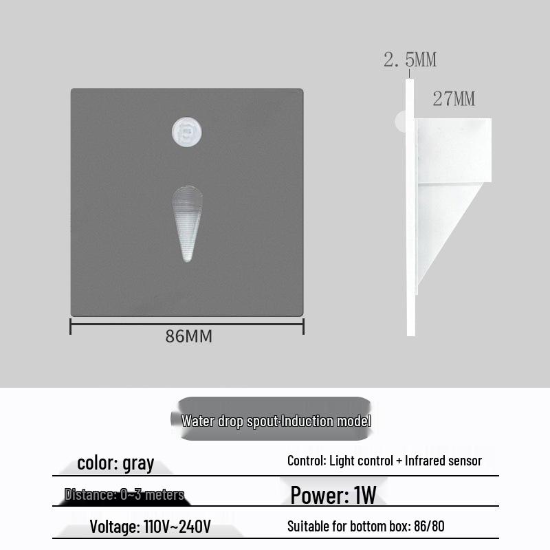 Ultracienka lampka nocna z czujnikiem magnetycznym do wbudowania typu 86 na schody i korytarze
