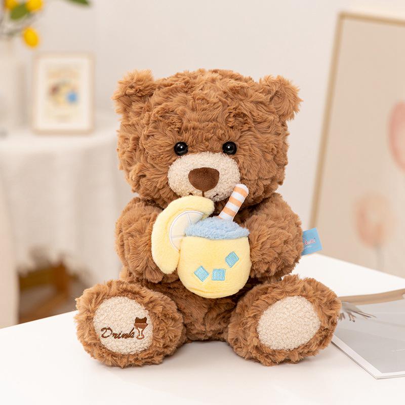 Milk Tea Bear Plush Toy: Teddy Bear Doll, Soothing Bedtime Companion, Customizable Birthday Gift.