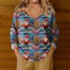 Women's Casual V-Neck Long Sleeve Knitted Christmas Print Pullover
