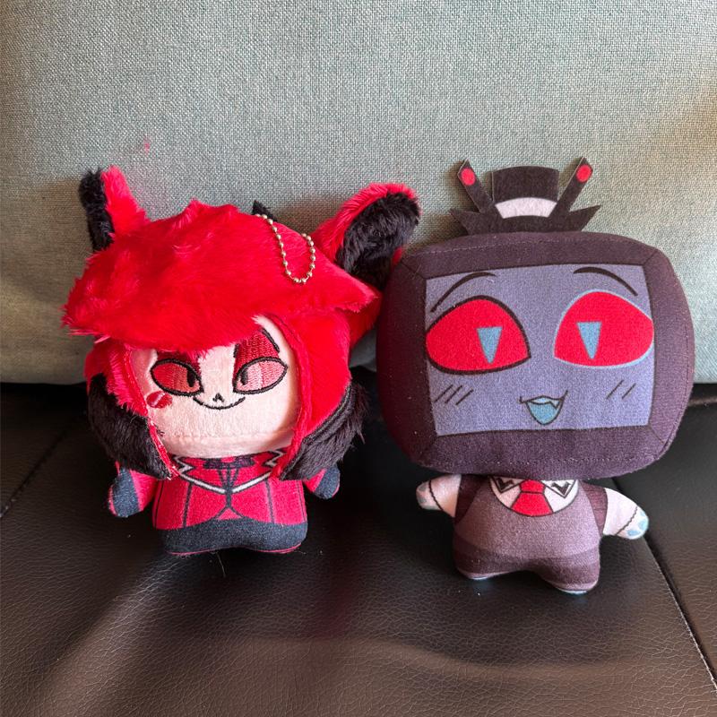 15cm Alastor 3V Vox Plush Toys Bag Keychain Funny Anime Animation Hazbin Hotel Character Figure Plushie Keys Chain Pendant Doll