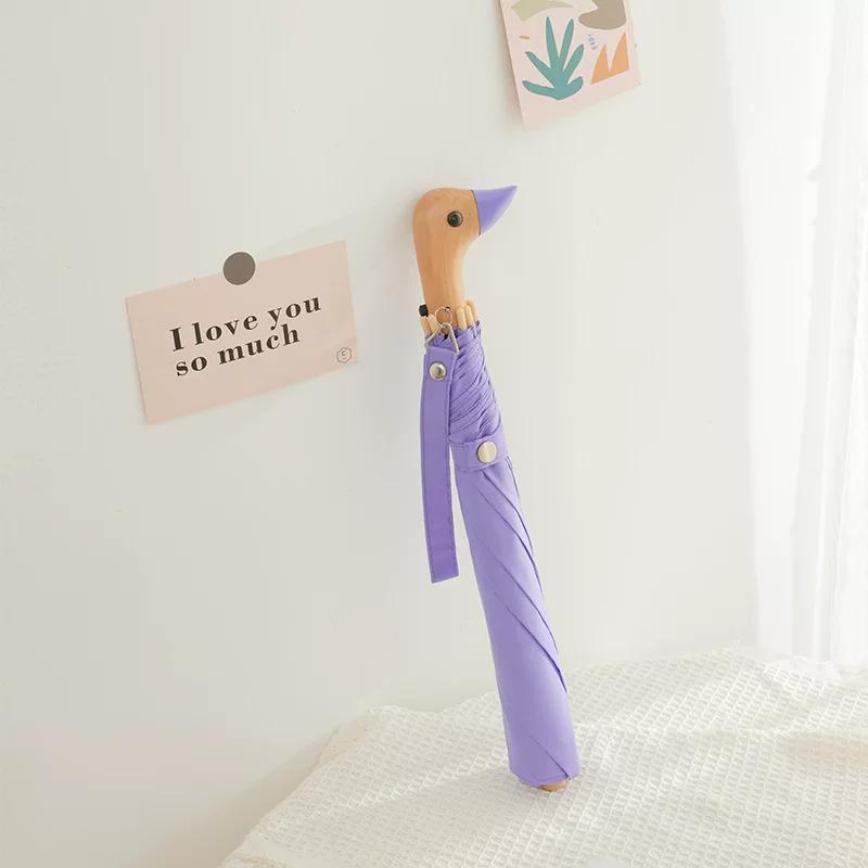 Kaczka Drewniana Składana Samorozkładająca Się Parasol Kreatywny Trend Wiatroodporny Parasol Prosty Parasol Handel Zagraniczny Kreskówka Purple fioletowy