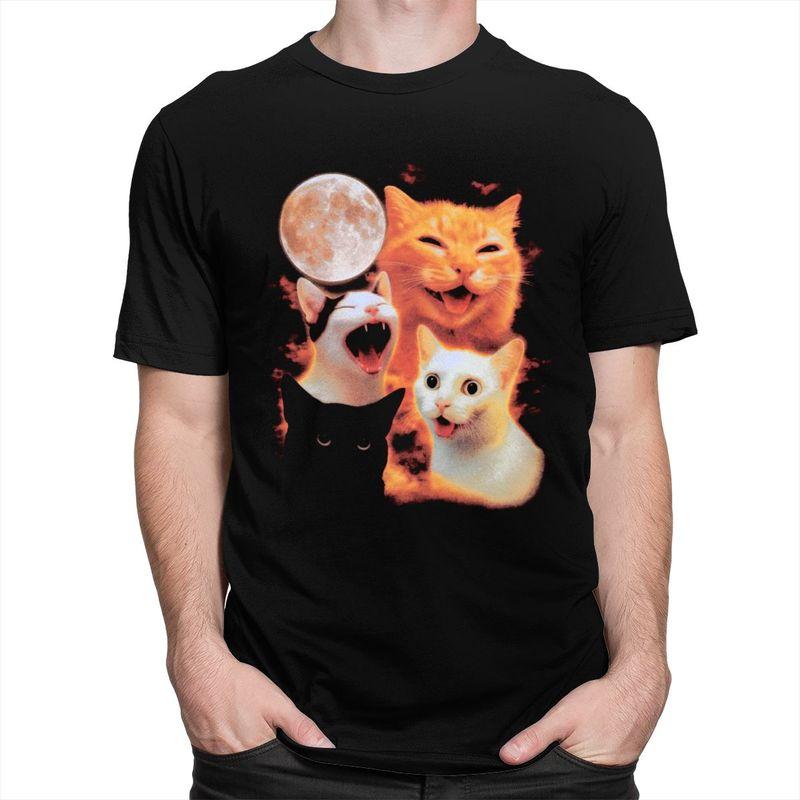 Mens Funny Cat Moon Meme T Shirts Round Neck Short Sleeve 100 Cotton TShirt Novelty Loose Fit Summer Tyle Clothing