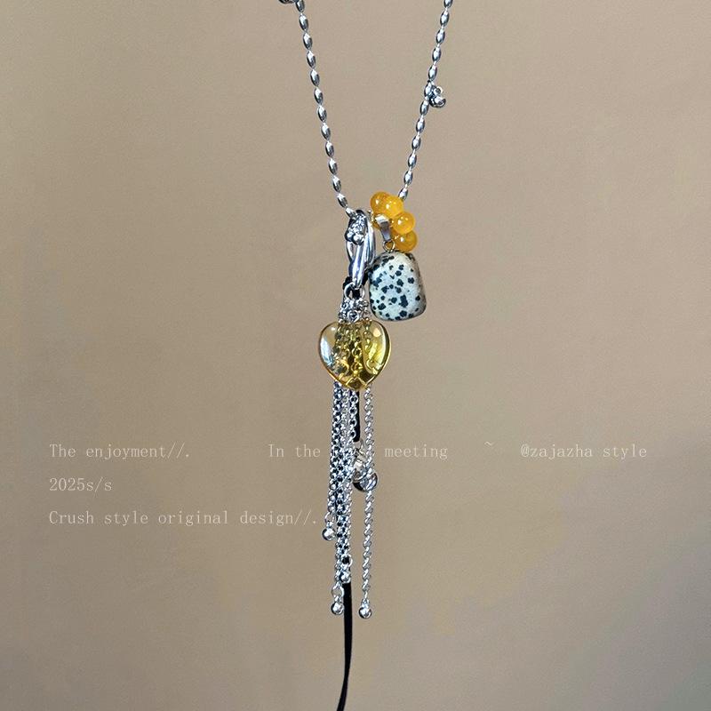 Multi-element Necklace - Women's Fall/winter Heart-shaped Grape Pendant Long Cardigan Chain Accessory