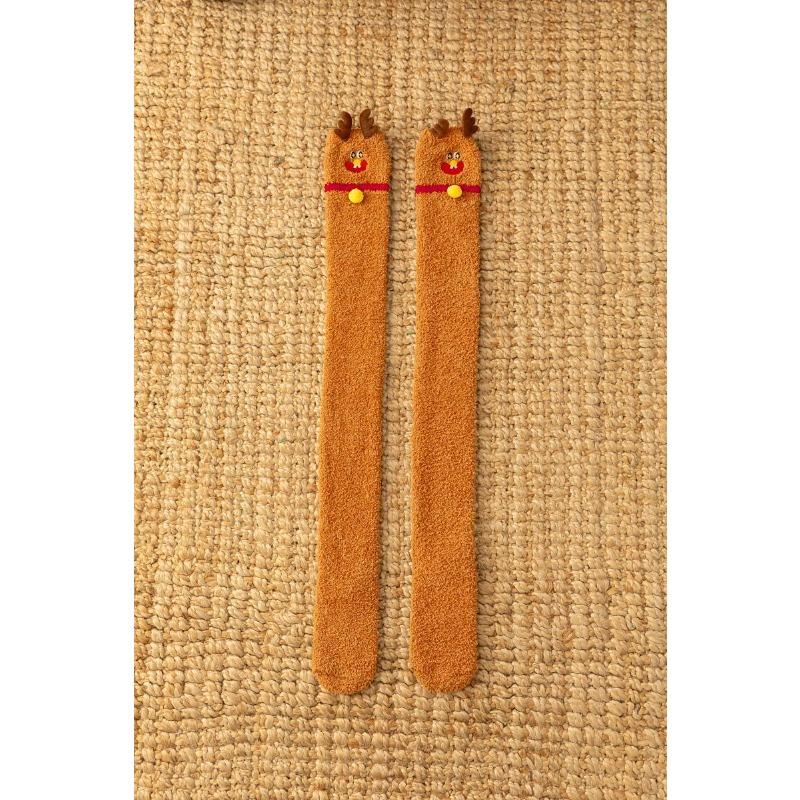 Christmas Stockings, Non-shedding Coral Fleece Half-fleece Stockings, Knee-high Stockings, Floor Stockings, Women's Thickened Warm Fleece Stockings
