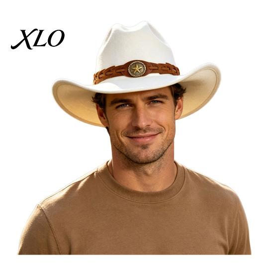 Autumn Winter Warm Fedora Unisex Western Cowboy Hat, Wool Felt Hat with Faux Leather Elegant for Daily Use Band, Retro Wide Brim Cowgirl Men