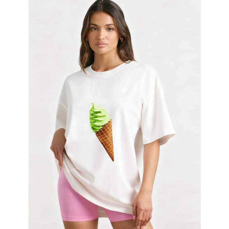 Oversized T-Shirt Black Ice Cream Cone Print Casual Summer Wear