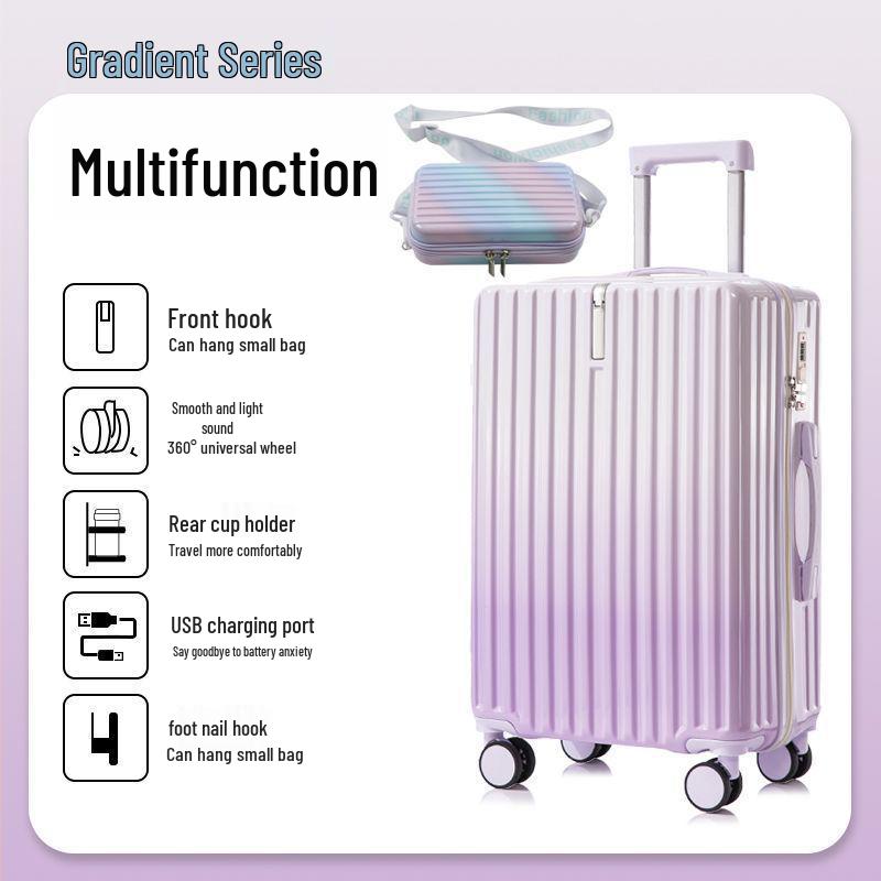 Women's 20" Carry-On Suitcase, Gradient Color, Japanese & Korean Style, 26" Trolley with Combination Lock for Travel