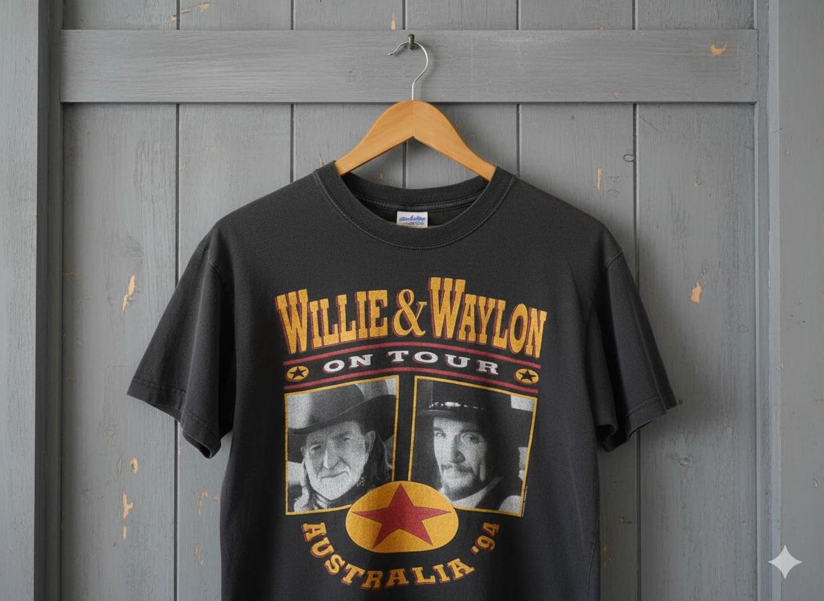 

Unisex Adult Vintage Music Willie & Waylon On Tour Australia 1994 V... XL