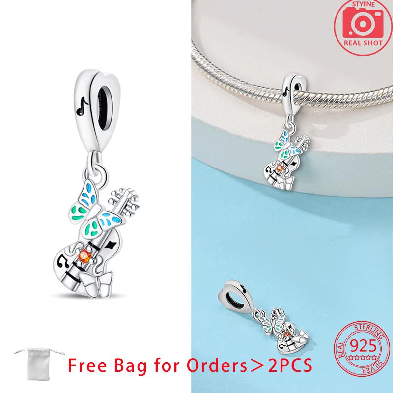 Music Series Guitar Earphone Note Tape Zircon Original Copper Charms Beads Pendant Fit Bracelet Women Diy Jewelry Gifts