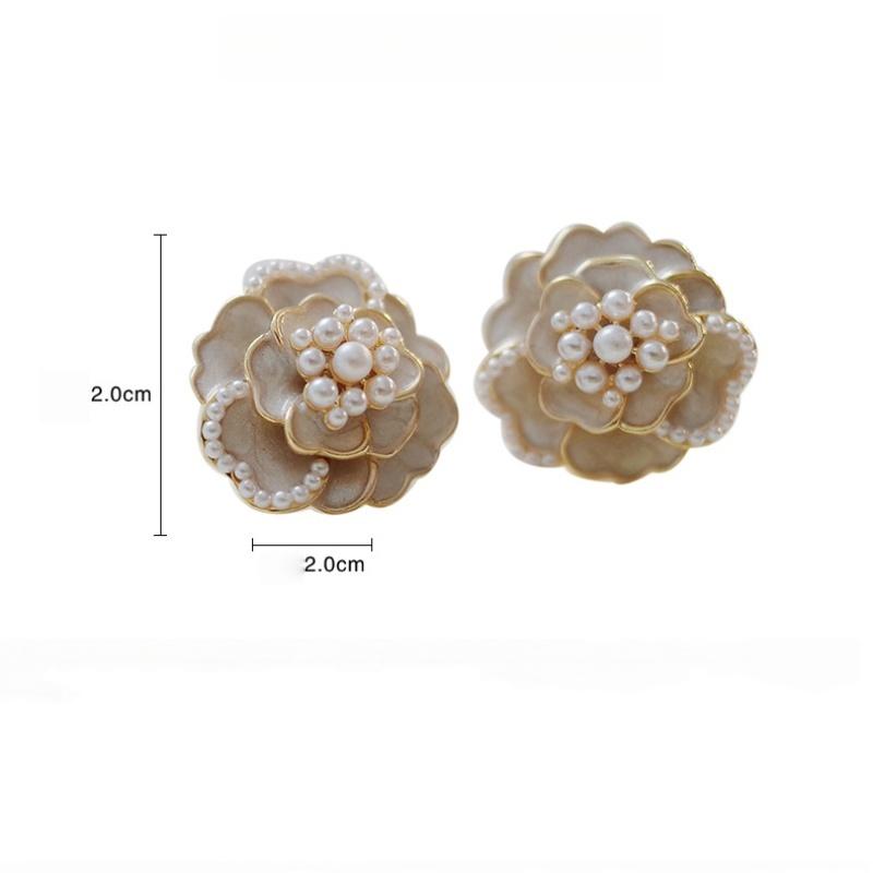 Temperament Camellia Flower Stud Earrings White Black Enamel Oil Pearl Earrings For Women Party Jewelry Accessories Gift