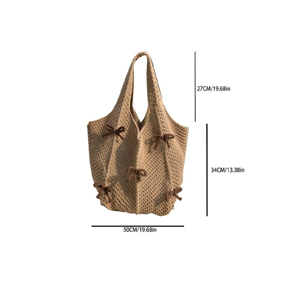 Casual Bow Knitted Shoulder Bag Bohemian Large Capacity Weave Handbag Bowknot Hollow Crochet Tote Bag Beach