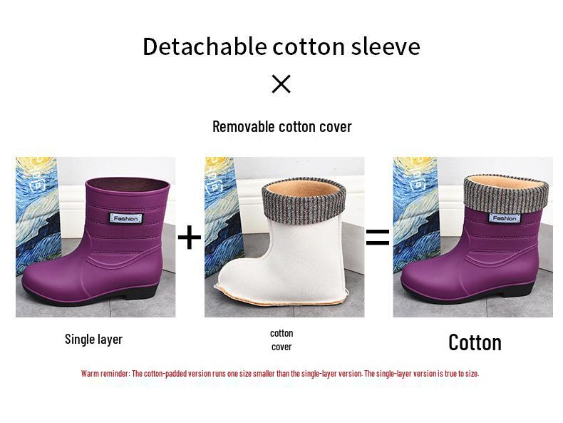 Cizme de ploaie calde până la jumătatea gambei pentru femei - Pantofi de cauciuc impermeabili, antiderapanți cu căptușeală de bumbac