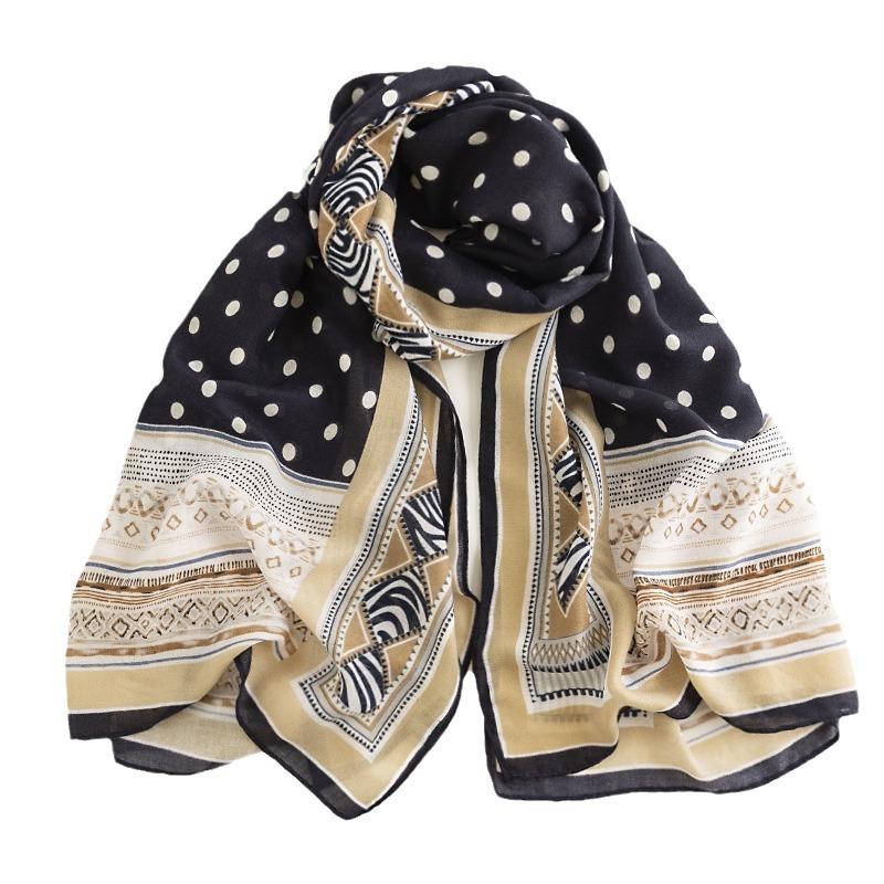 Geometric printing polka dot simulation silk scarf women's simple fashion lengthened plain weave shawl elegant minimalist neck scarf