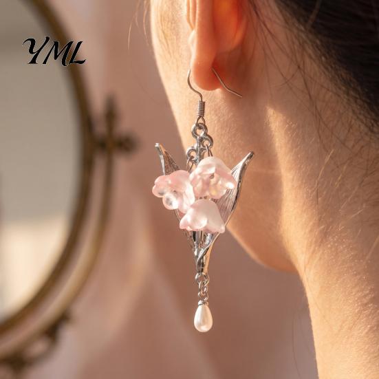 Flower Drop Earrings 1 Pair Valley Floral Earrings, Dangle with Bohemian Style Faux Pearl Charm, Jewelry Gifts for Bridal Wedding Spring Party
