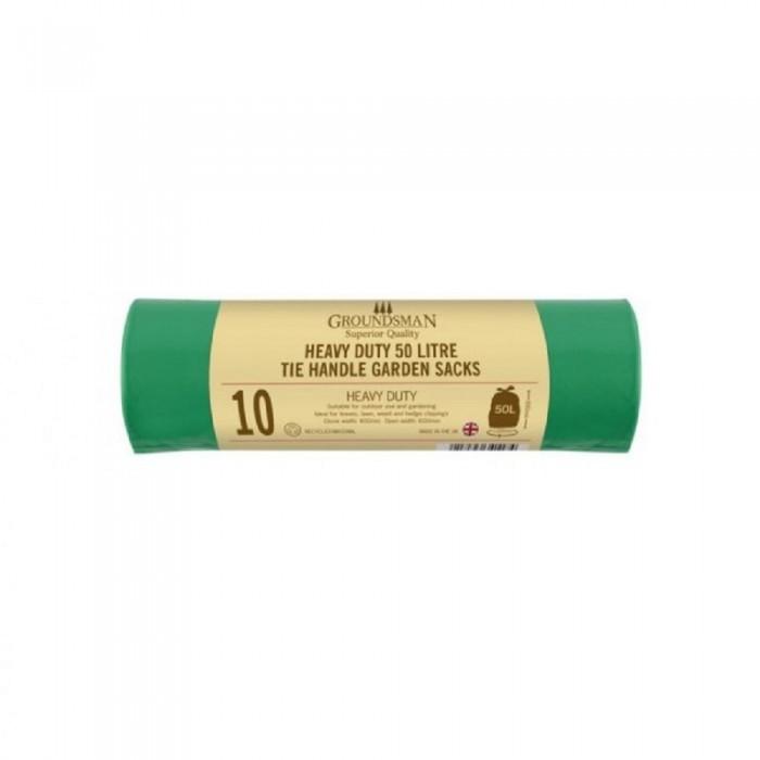 Groundsman Heavy Duty 50L Tie Handle Plastic Garden Bags (Pack Of 10)