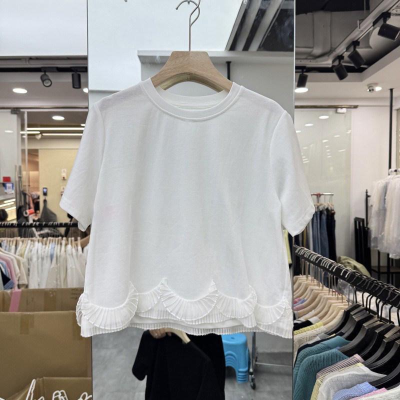 2026 European Spring/Summer Women s Trendy Mesh Patchwork Short Sleeve T-shirt 4XL белый