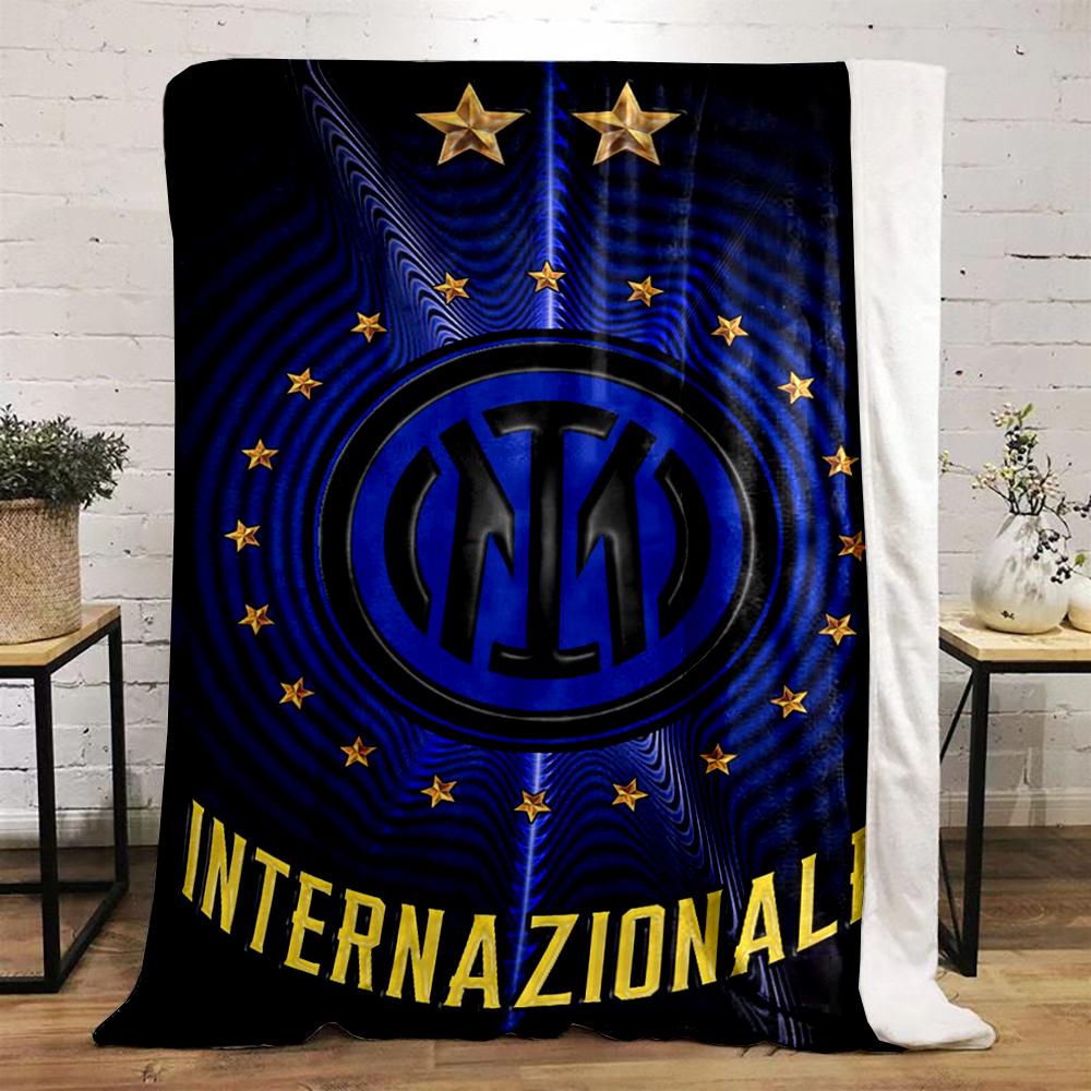 Inter Milan Logo Design Warm blanket, Blue and Gold Flannel blanket for bedroom, living room, sofa, and nap