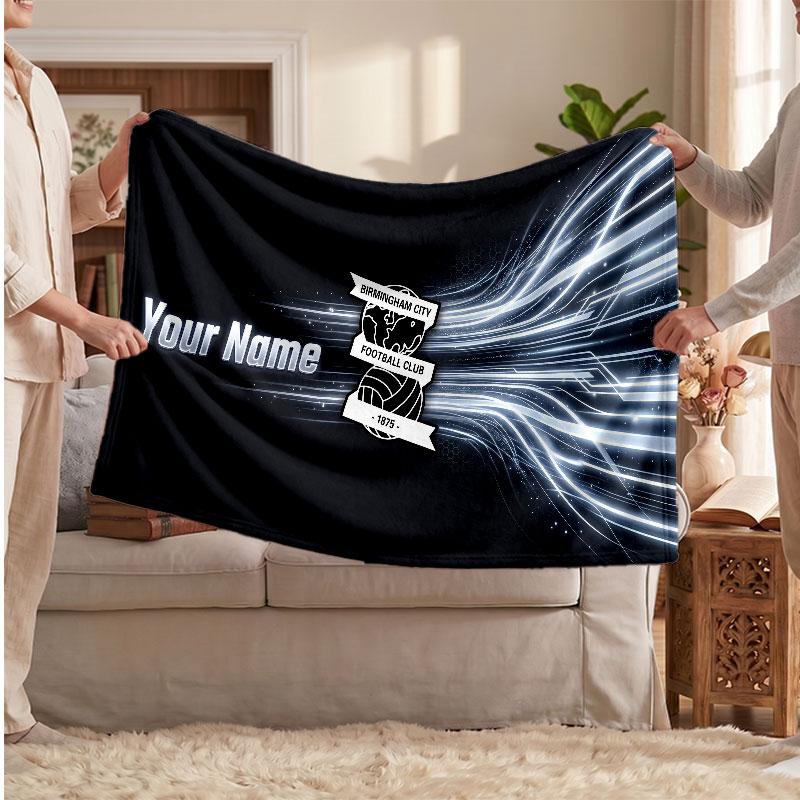BIRMINGHAM CITY Personalized Fleece Blanket With Football Logo, Custom Name Text Soft Warm Home Throw Blanket