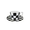 Piatto piano in ceramica a scacchi bianco e nero Tazza da caffè e piattino in bone china Piatti per cibi occidentali Stoviglie eleganti per la casa Tazza
