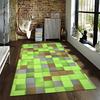 Block Style Green and Brown Carpet Rug for Bedroom or Living Room Suitable for use as an anti-slip for living room bedroom sofas