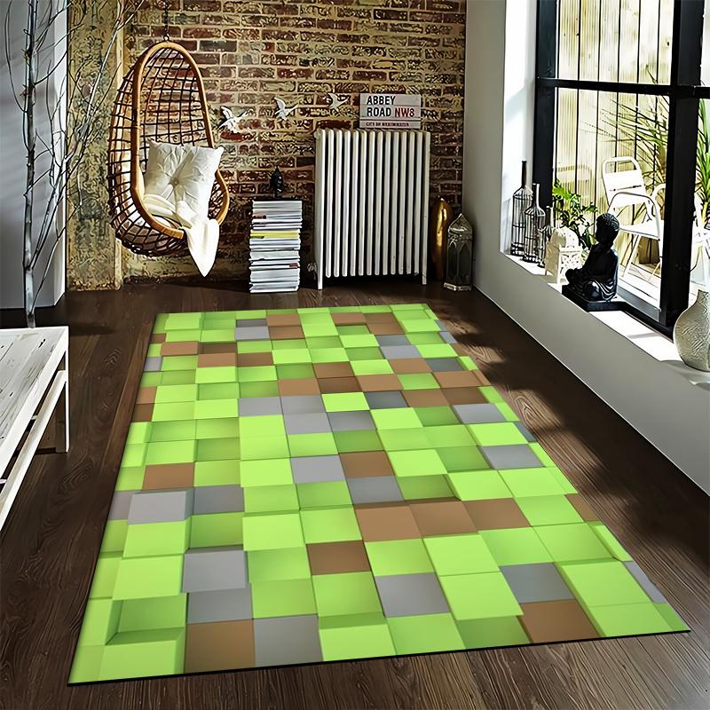 Block Style Green and Brown Carpet Rug for Bedroom or Living Room Suitable for use as an anti-slip for living room bedroom sofas