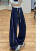 Kids Girls Contrast Line Drawstring Waist Baggy Wide Leg Heather Gray Casual Sport Sweatpants